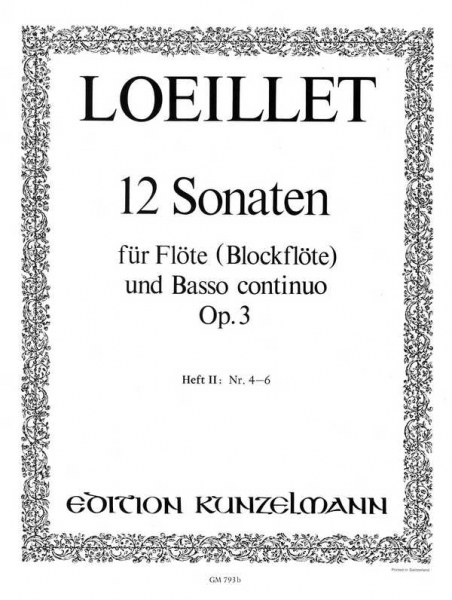 12 Sonaten op.3 Band 2 (NR.4-6) für Flöte und Bc