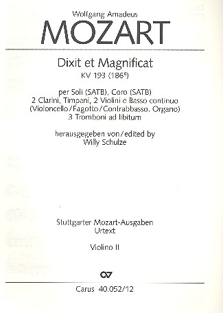 Dixit et Magnificat KV193 für Soli (SATB), Chor und Orchester