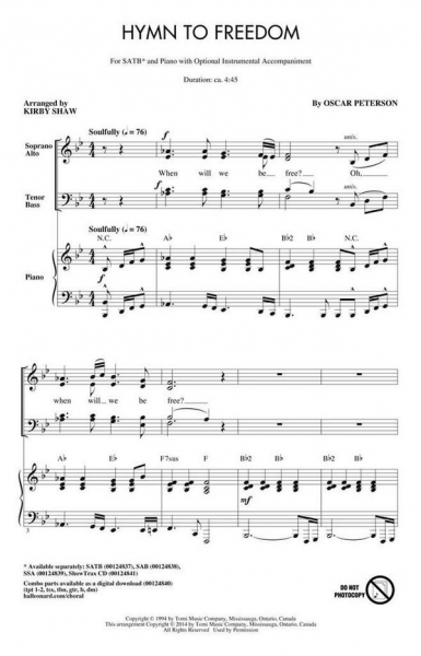 Hymn to Freedom for mixed choir and piano